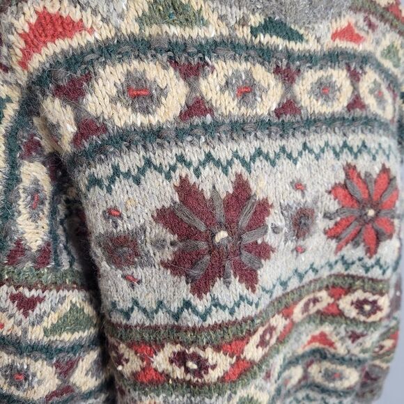 VINTAGE 90s Express fair‎ isle wool angora mohair turtleneck oversized sweater M - Picture 5 of 10